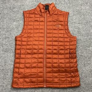 North Face Vest Mens Medium Orange ThermoBall Insulated Quilted Puffer Outdoors